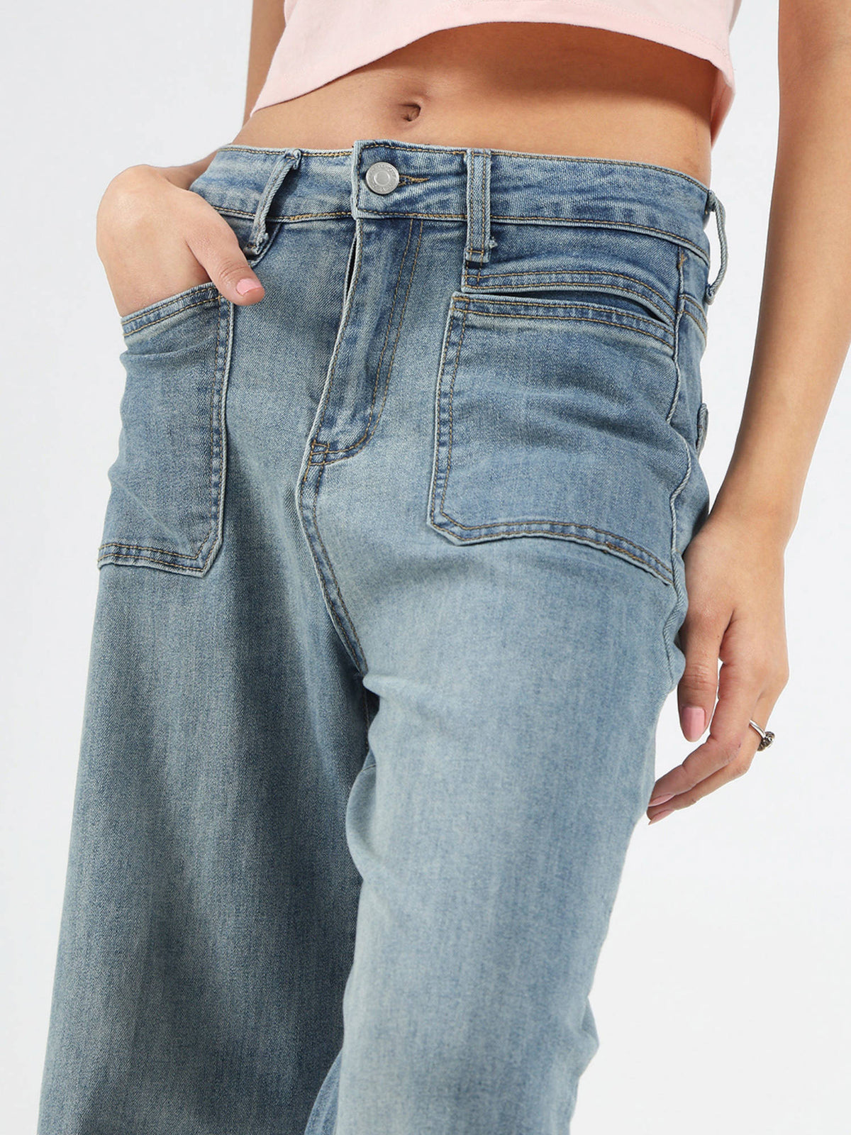 Blue Front Pocket Wide Leg Jeans | WL90 - view 5
