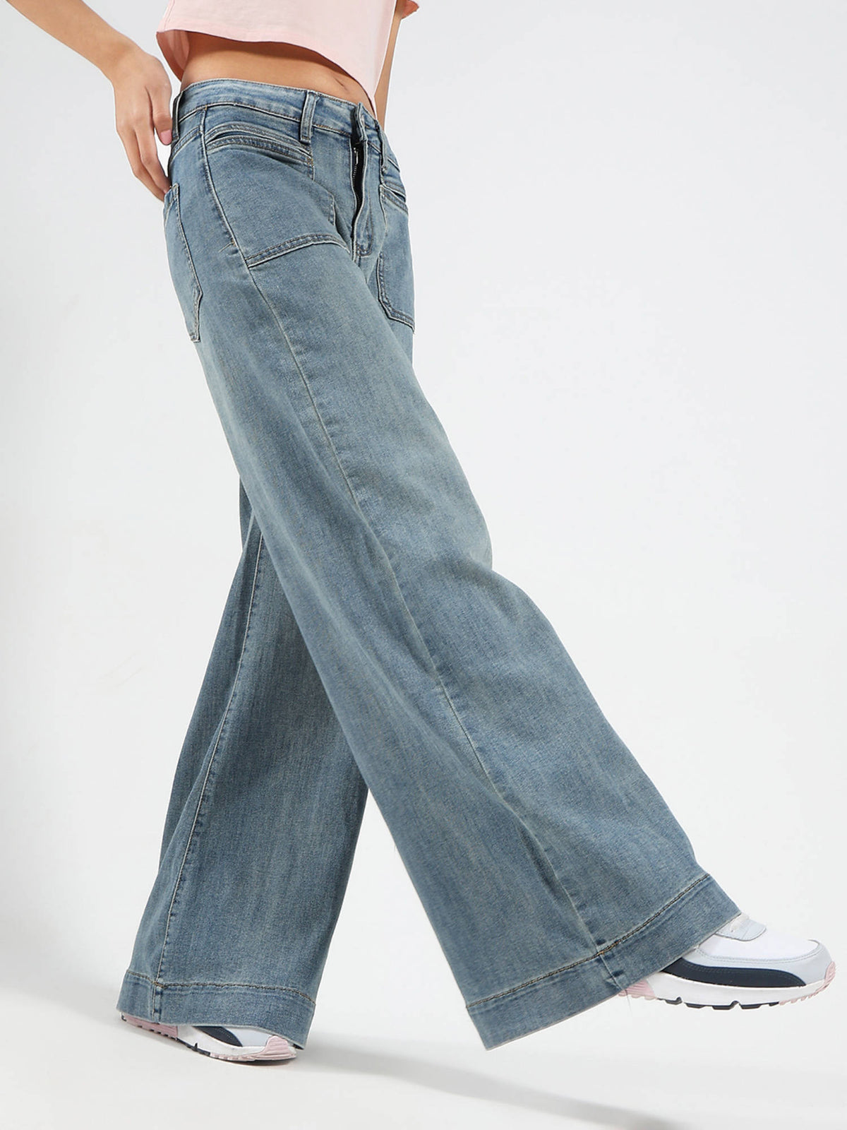 Blue Front Pocket Wide Leg Jeans | WL90 - view 6