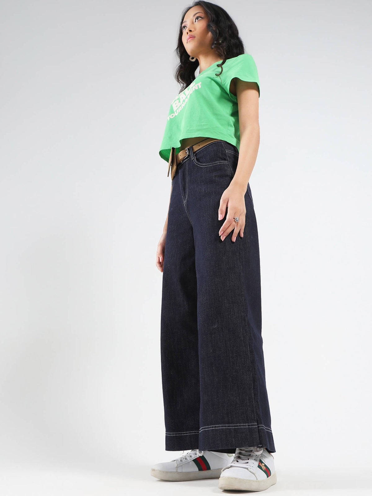 Navy Blue High Waist Wide Leg Jeans | WL90 - view 2