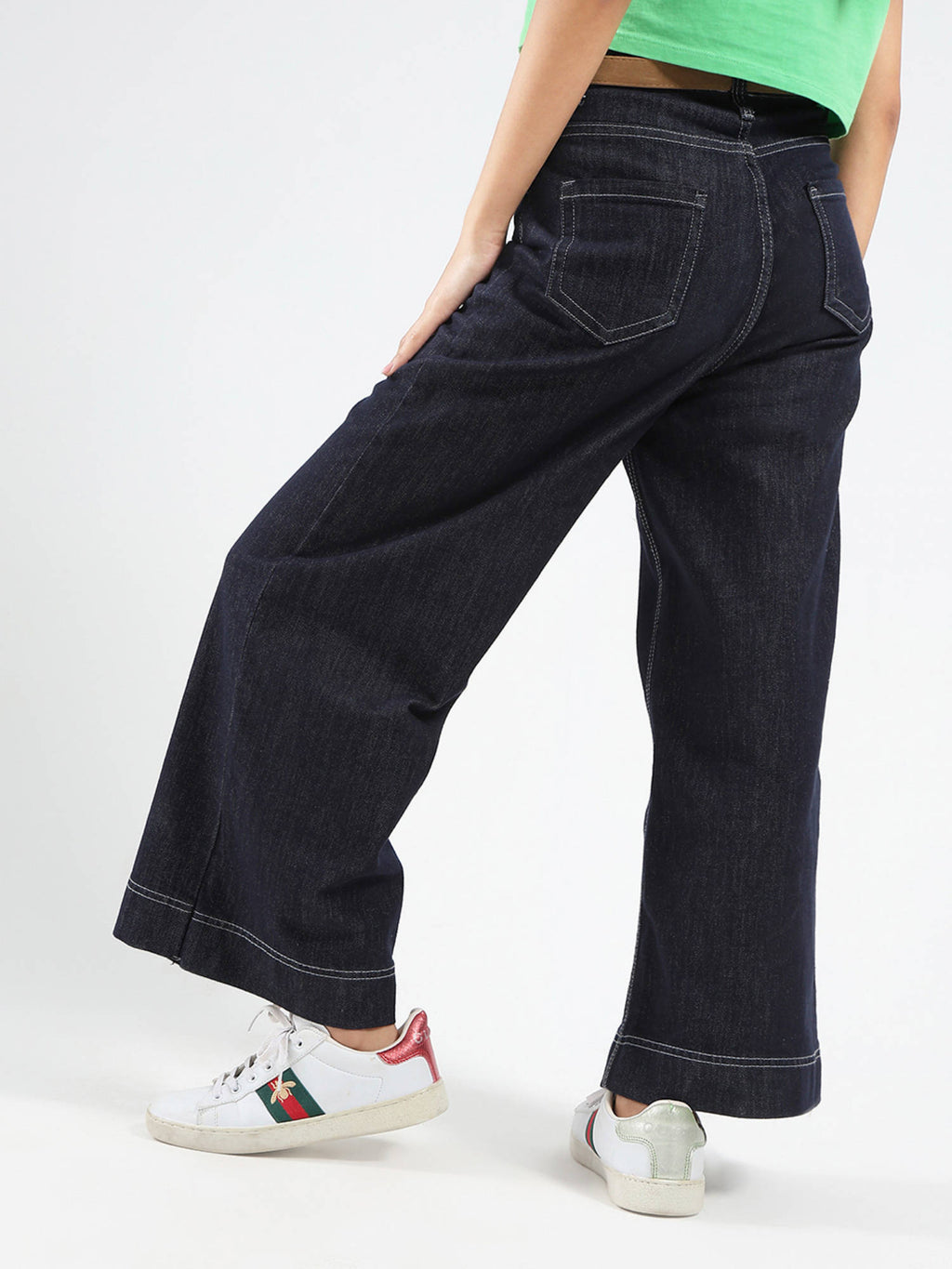 Navy Blue High Waist Wide Leg Jeans | WL90 - view 3