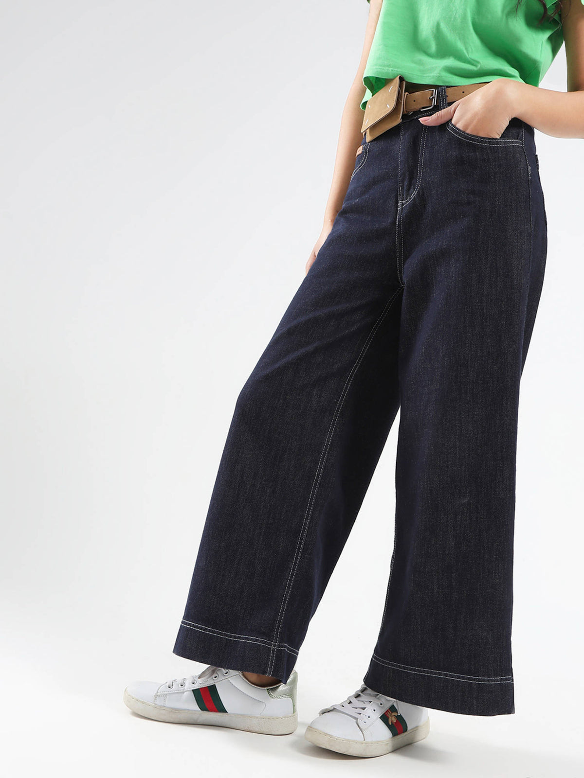 Navy Blue High Waist Wide Leg Jeans | WL90 - view 4