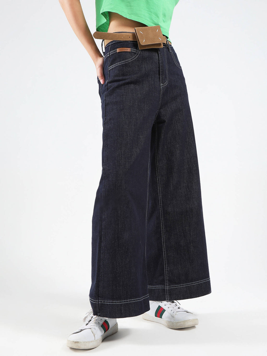 Navy Blue High Waist Wide Leg Jeans | WL90 - view 6