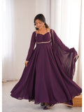 Mauve Solid Georgette Flared Anarkali and Dupatta Set | U3S - view 8