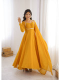 Mauve Solid Georgette Flared Anarkali and Dupatta Set | KDG - view 15