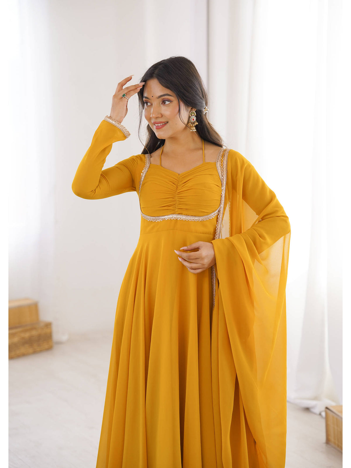 Mauve Solid Georgette Flared Anarkali and Dupatta Set | U3S - view 16
