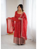 Women'S Embroidery Work Crunchy Silk Fabric Anarkali and Dupatta Set | KDG - view 1