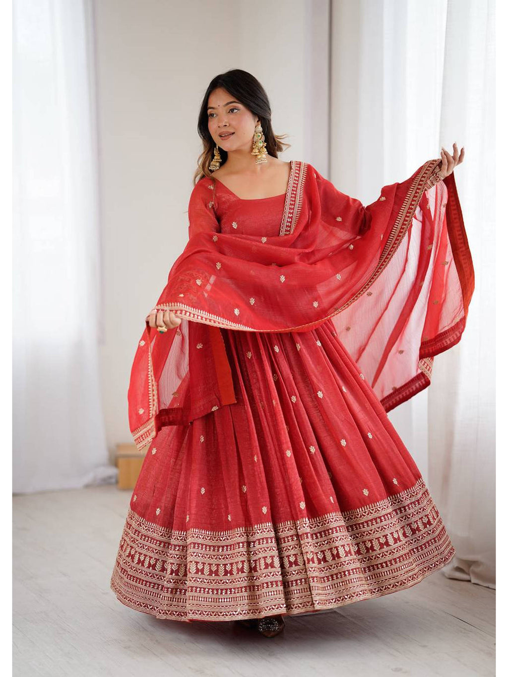 Women'S Embroidery Work Crunchy Silk Fabric Anarkali and Dupatta Set | KDG - view 3