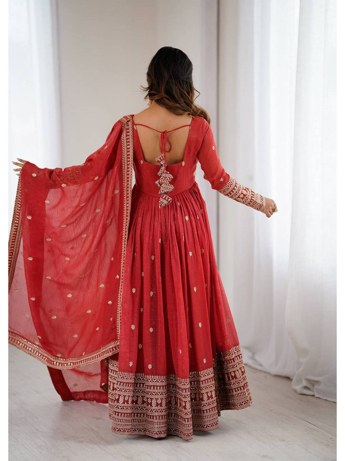Women'S Embroidery Work Crunchy Silk Fabric Anarkali and Dupatta Set | FY93 - view 4