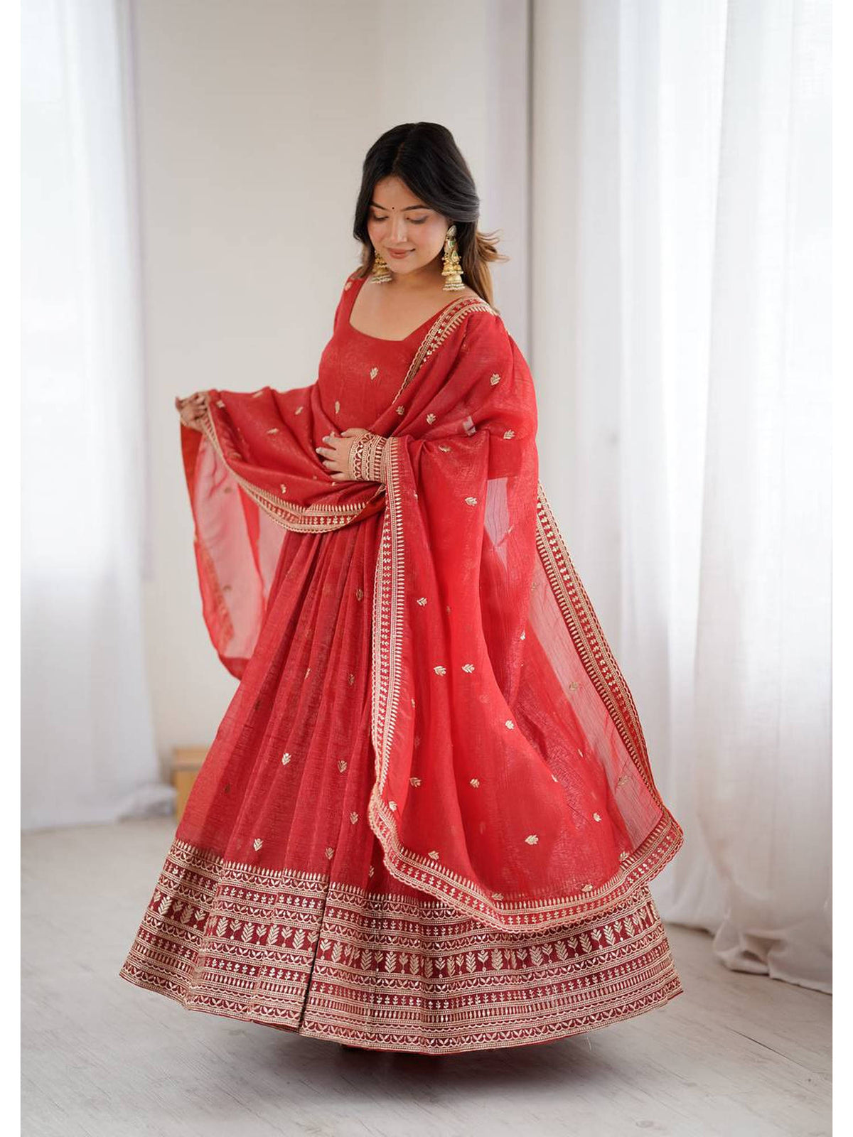 Women'S Embroidery Work Crunchy Silk Fabric Anarkali and Dupatta Set | KDG - view 6