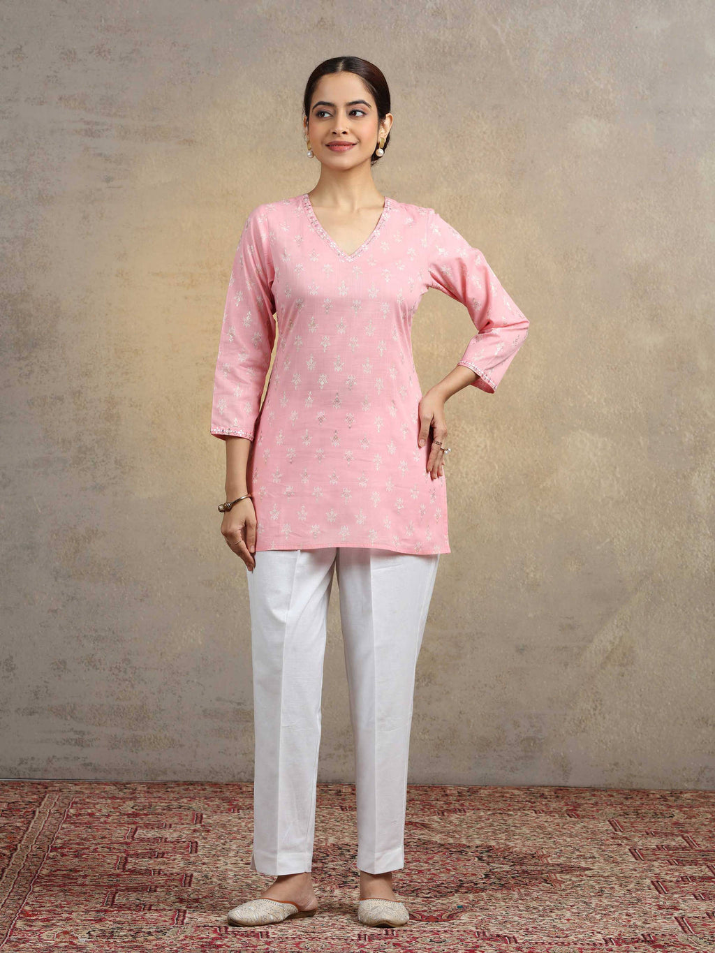 Baby Pink Pure Cotton Straight Short Kurti | FY93 - view 1