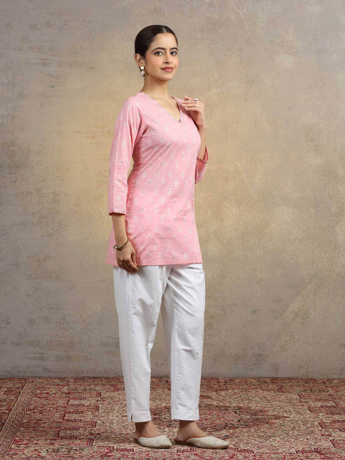 Baby Pink Pure Cotton Straight Short Kurti | KDG - view 2