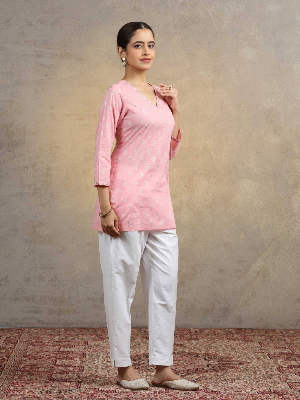 Baby Pink Pure Cotton Straight Short Kurti | FY93 - view 2