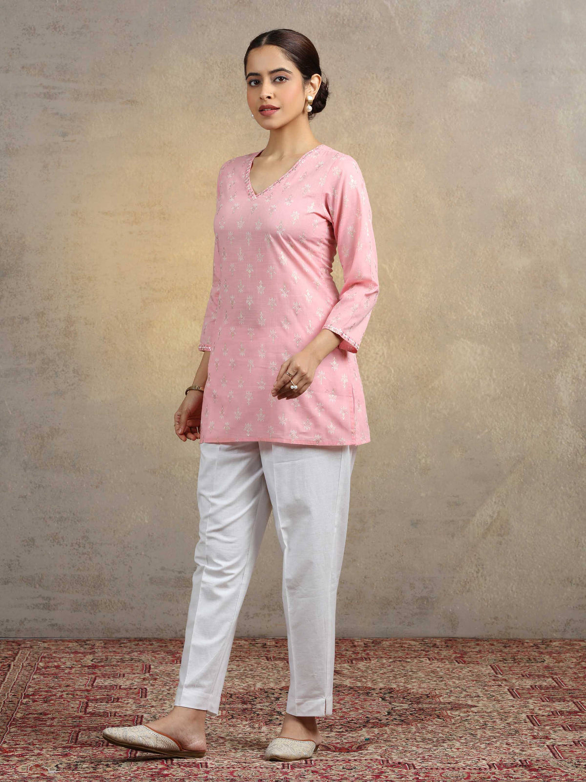 Baby Pink Pure Cotton Straight Short Kurti | FY93 - view 3