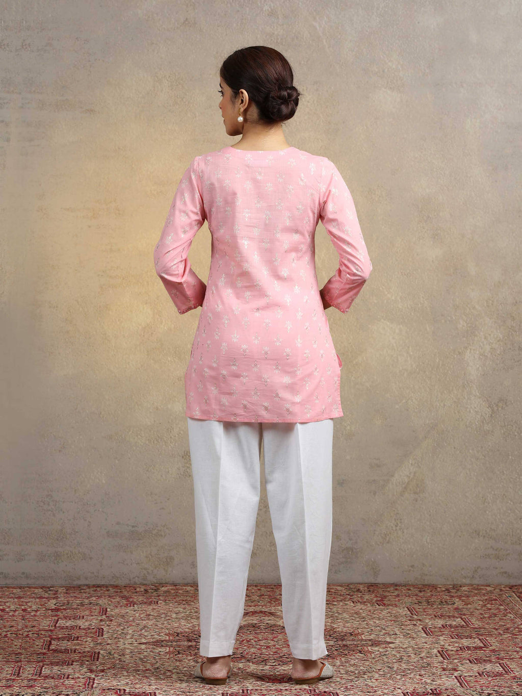 Baby Pink Pure Cotton Straight Short Kurti | FY93 - view 4