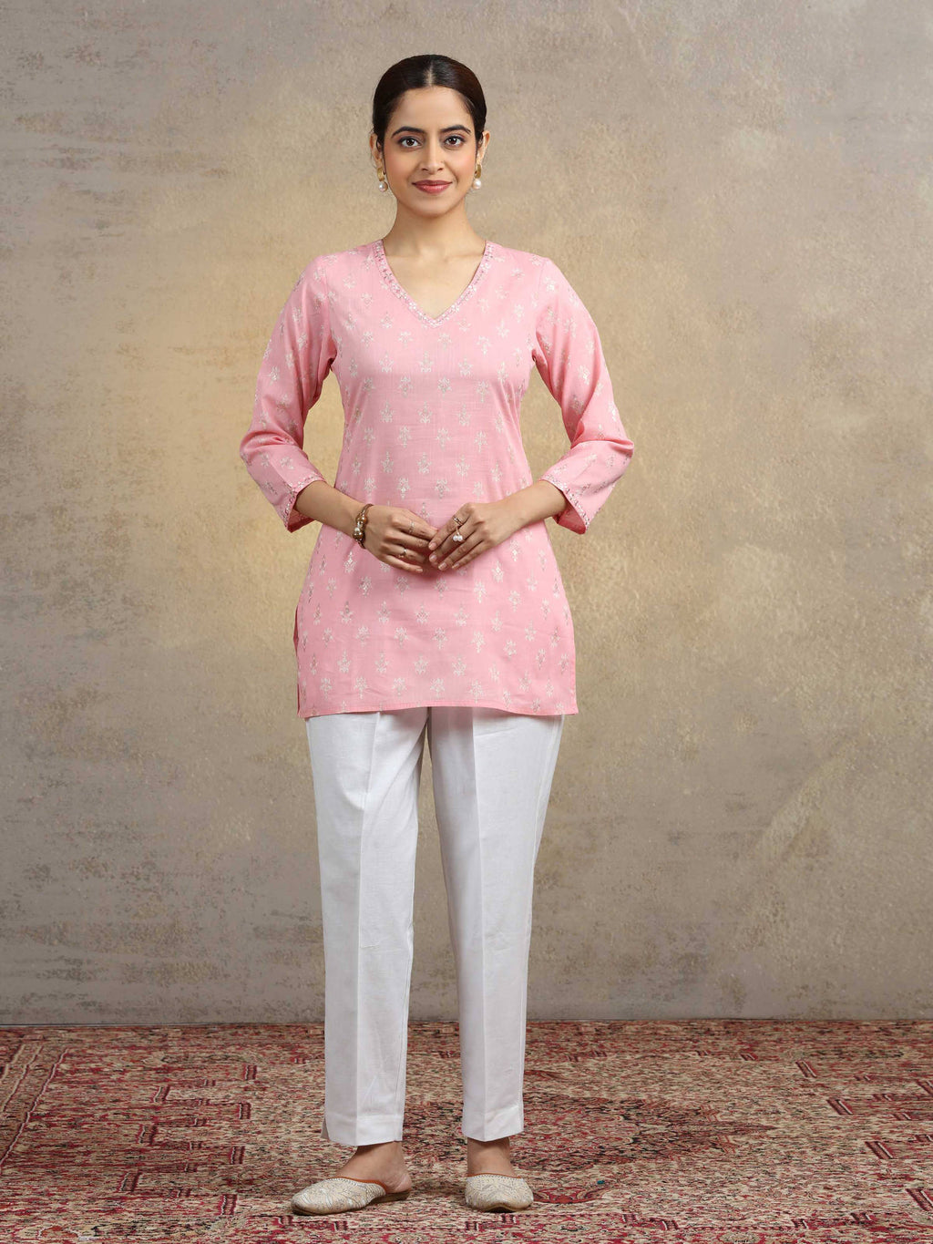 Baby Pink Pure Cotton Straight Short Kurti | KDG - view 5