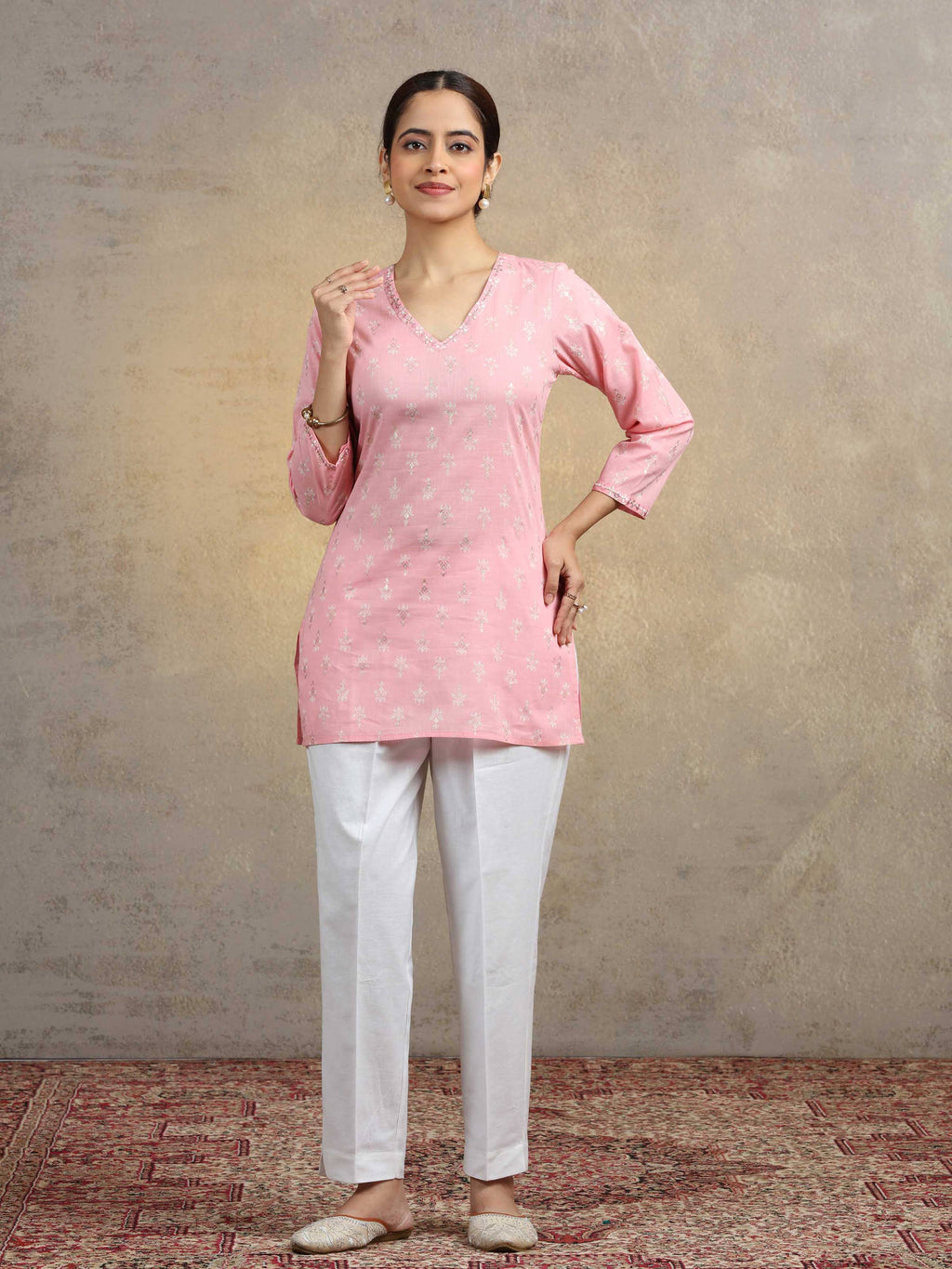 Baby Pink Pure Cotton Straight Short Kurti | KDG - view 6