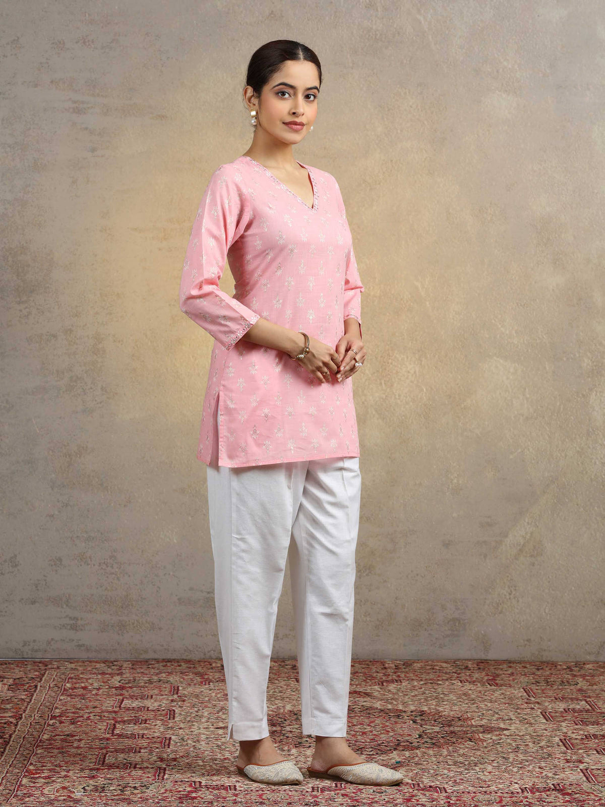 Baby Pink Pure Cotton Straight Short Kurti | FY93 - view 7
