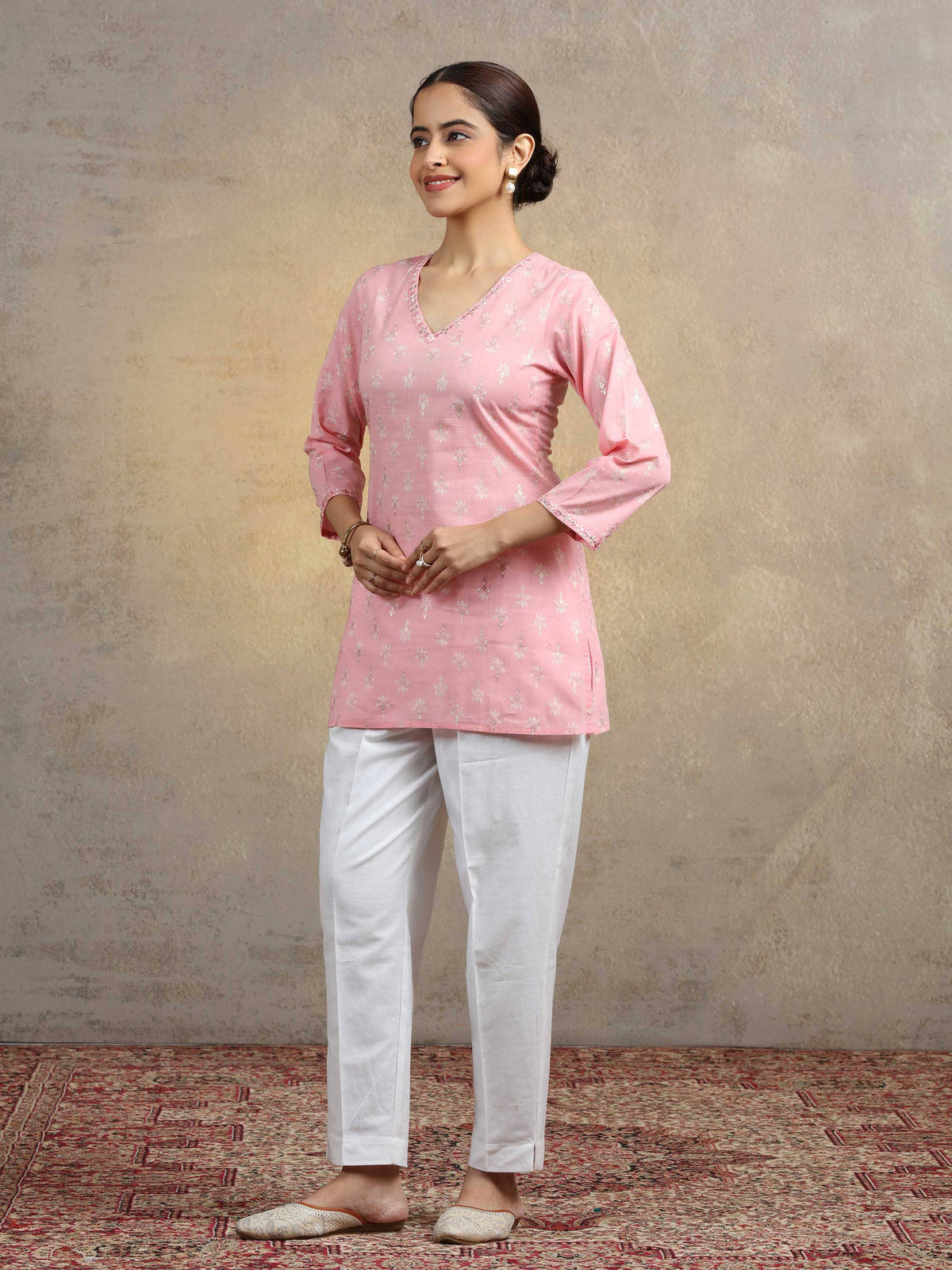 Baby Pink Pure Cotton Straight Short Kurti | KDG - view 8