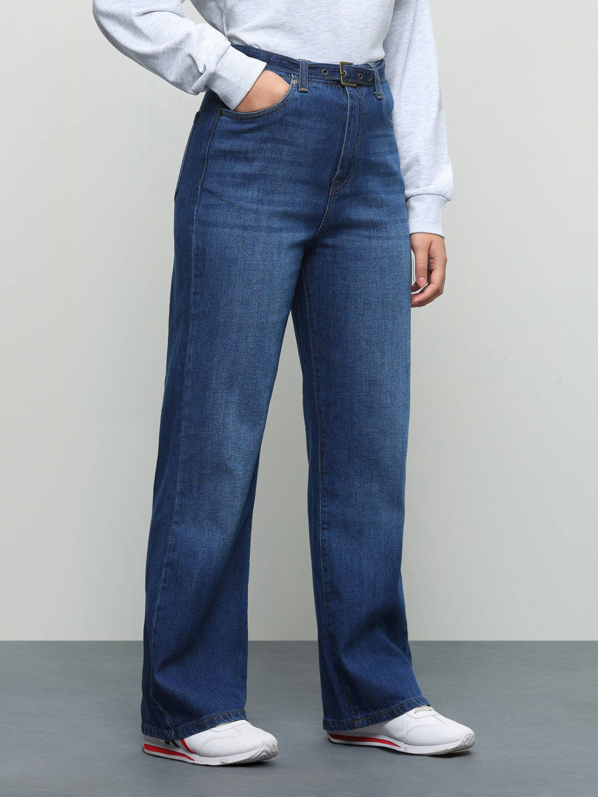 Women Blue Solid/Plain Cotton Jeans | ST23 - view 4