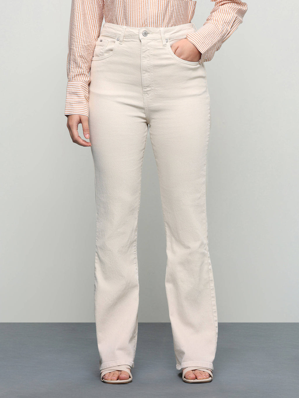 Women Beige Solid/Plain Cotton Jeans | BT10 - view 1