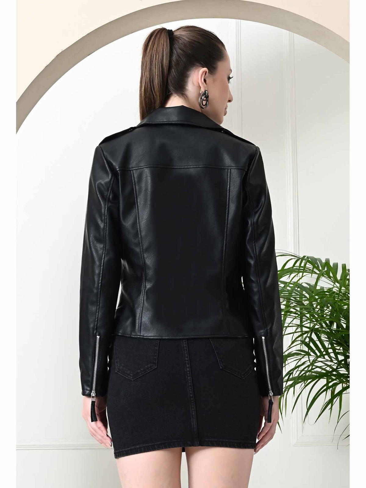 Brighter Black Crop Leather Jacket with Belt (Set of 2) | JC78 - view 2
