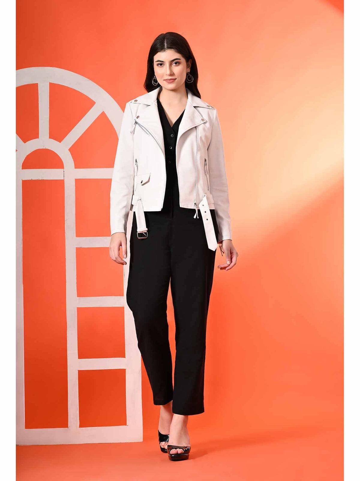 Brighter Black Crop Leather Jacket with Belt (Set of 2) | JC78 - view 8