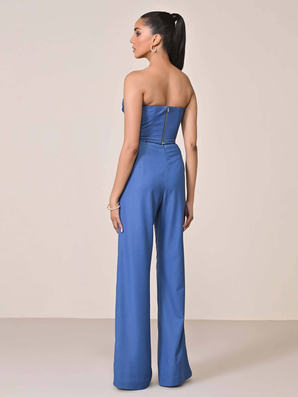 Navy Blue Denim Structured Corset Top | TT90 - view 2