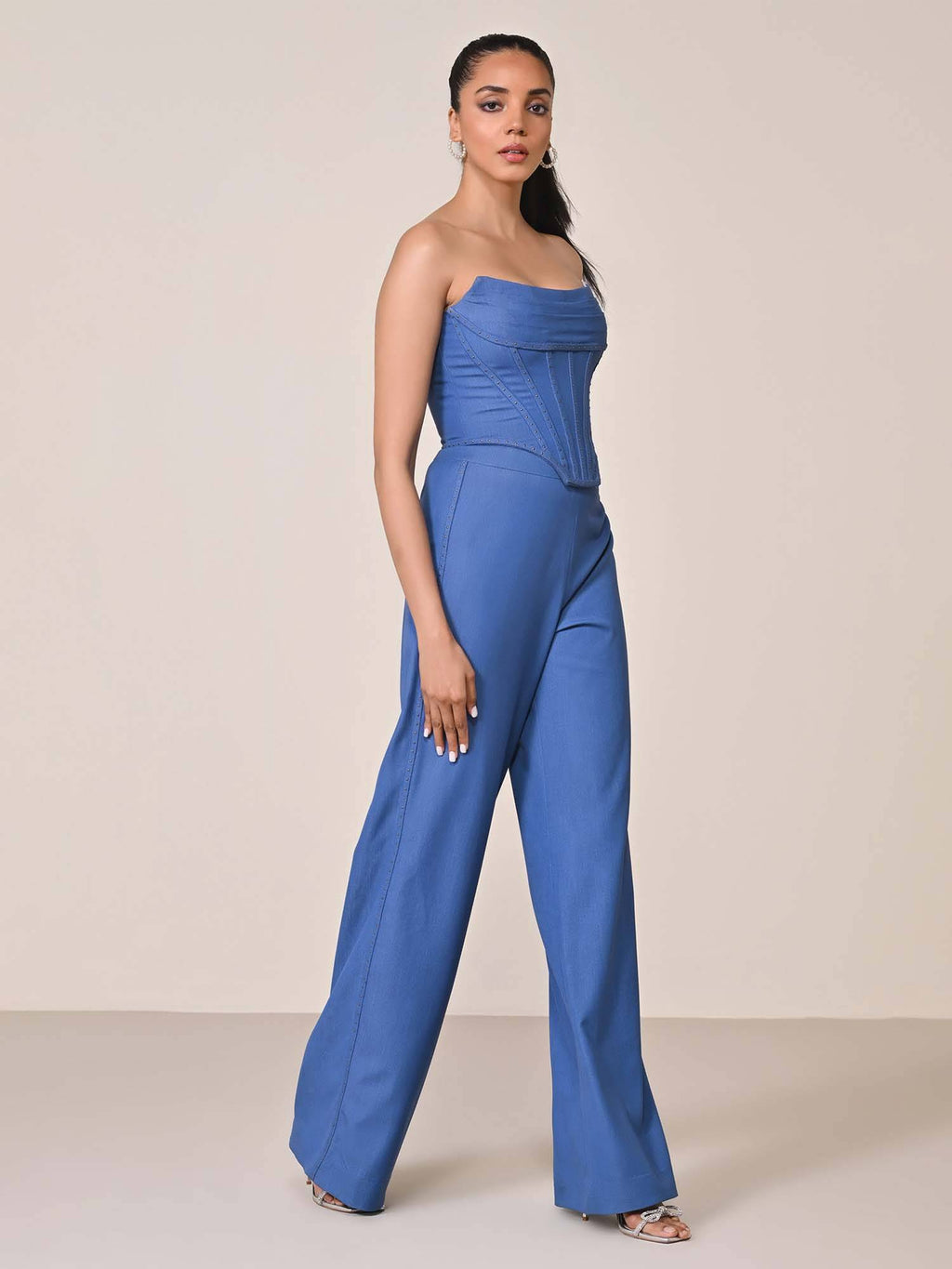 Navy Blue Denim Structured Corset Top | TT90 - view 4