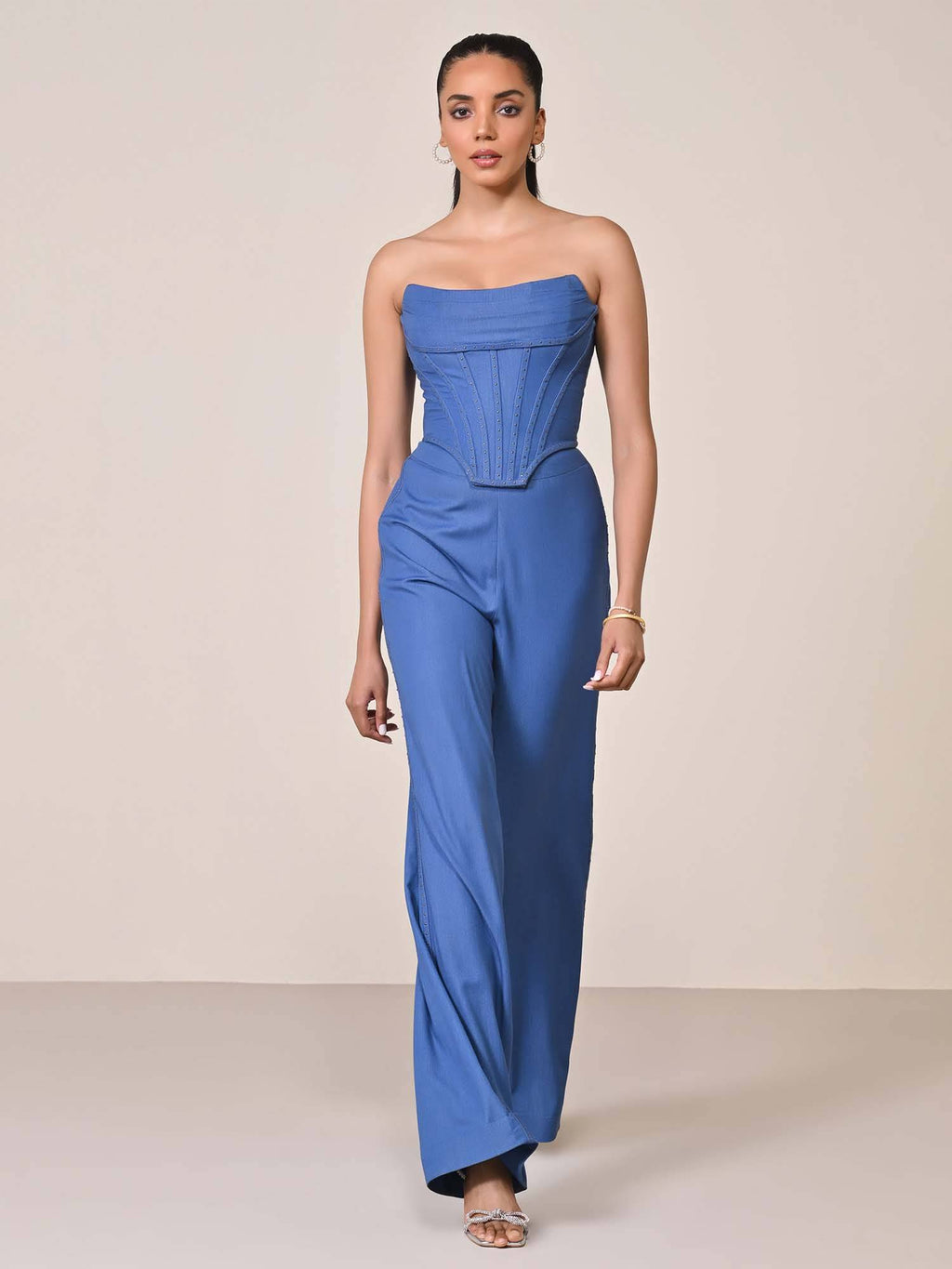 Navy Blue Denim Structured Corset Top | TT90 - view 5