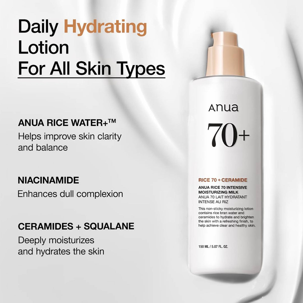 Rice 70 Intensive Moisturizing Milk with Niacinamide & Ceramide Brightens Dull Skin | FC3 - view 3