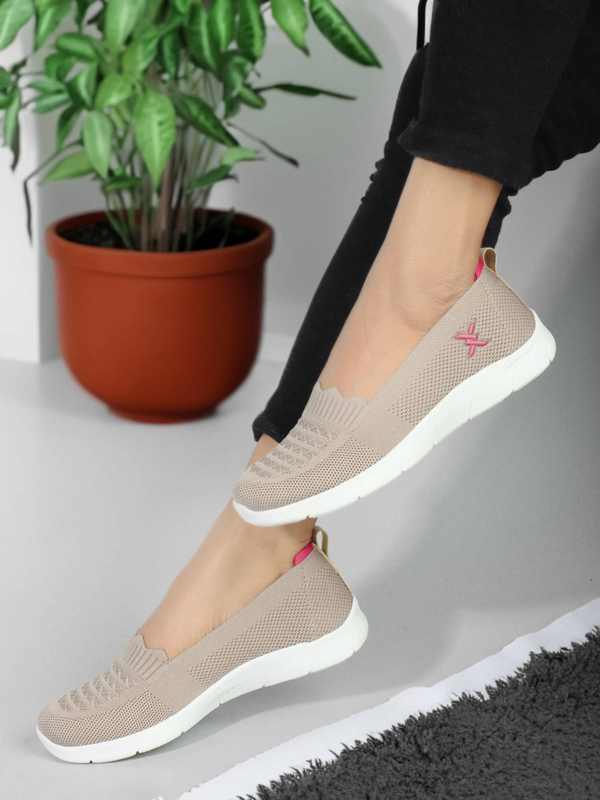 Beige Woven Design Women Slip-On Sneakers | SN09 - view 1