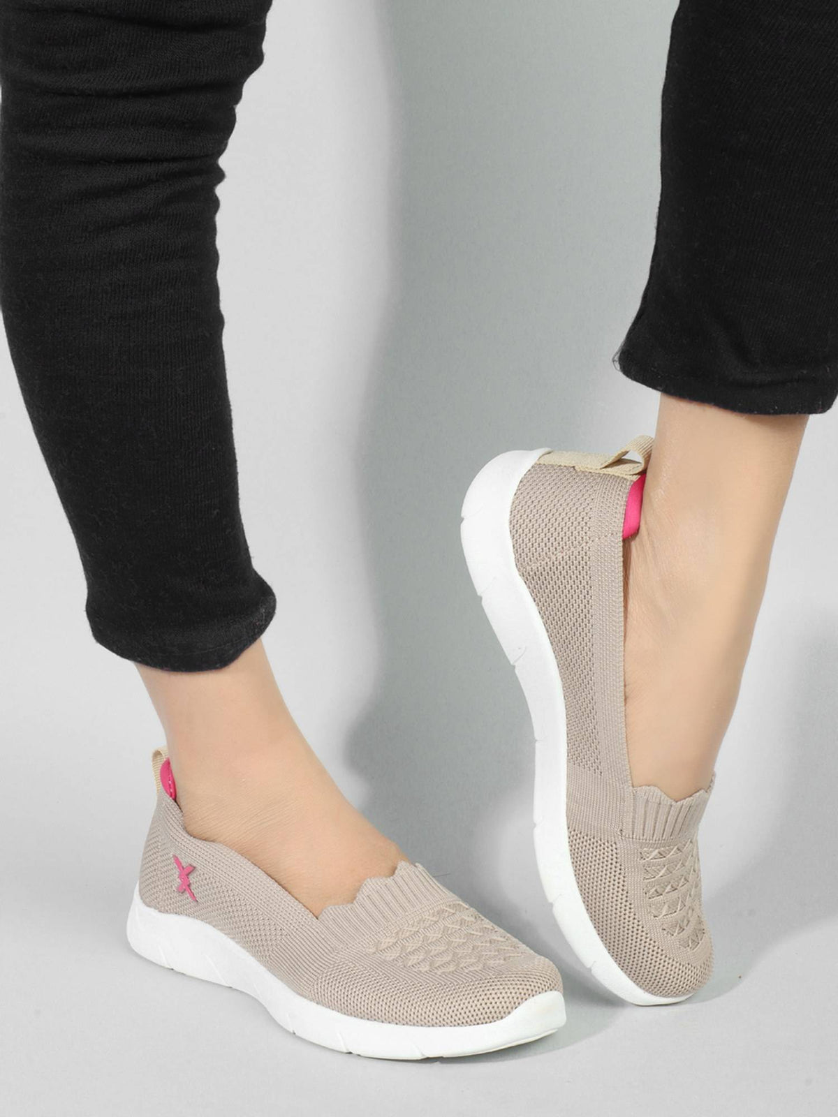 Beige Woven Design Women Slip-On Sneakers | SN09 - view 2