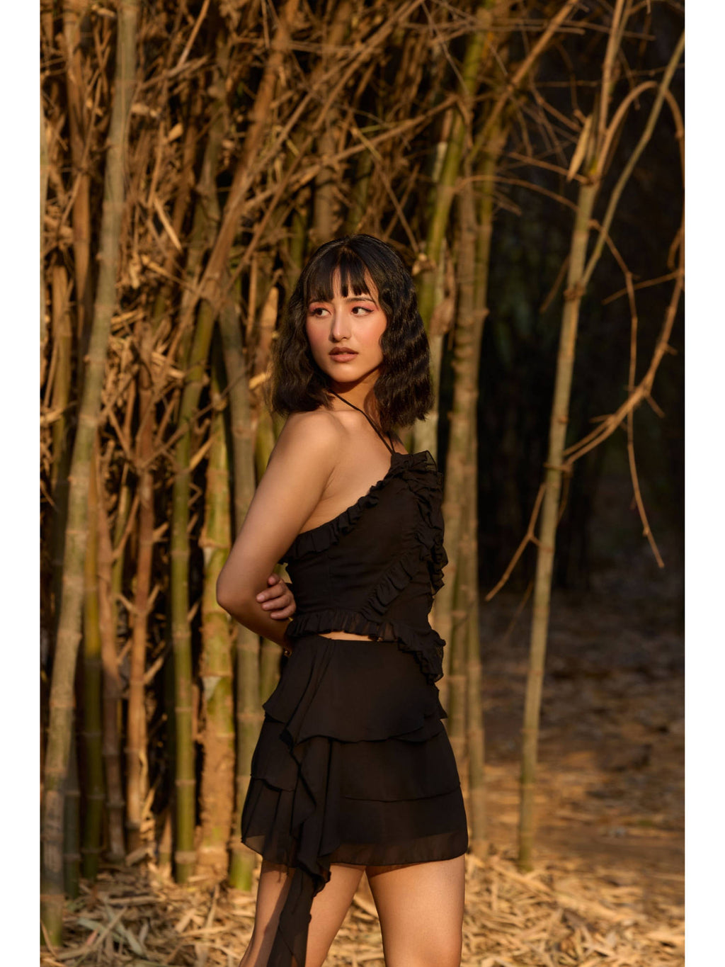 Black Ruffled Halter Neck Top | HT67 - view 3