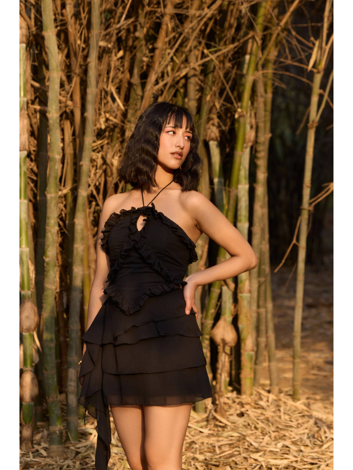 Black Ruffled Halter Neck Top | HT67 - view 5
