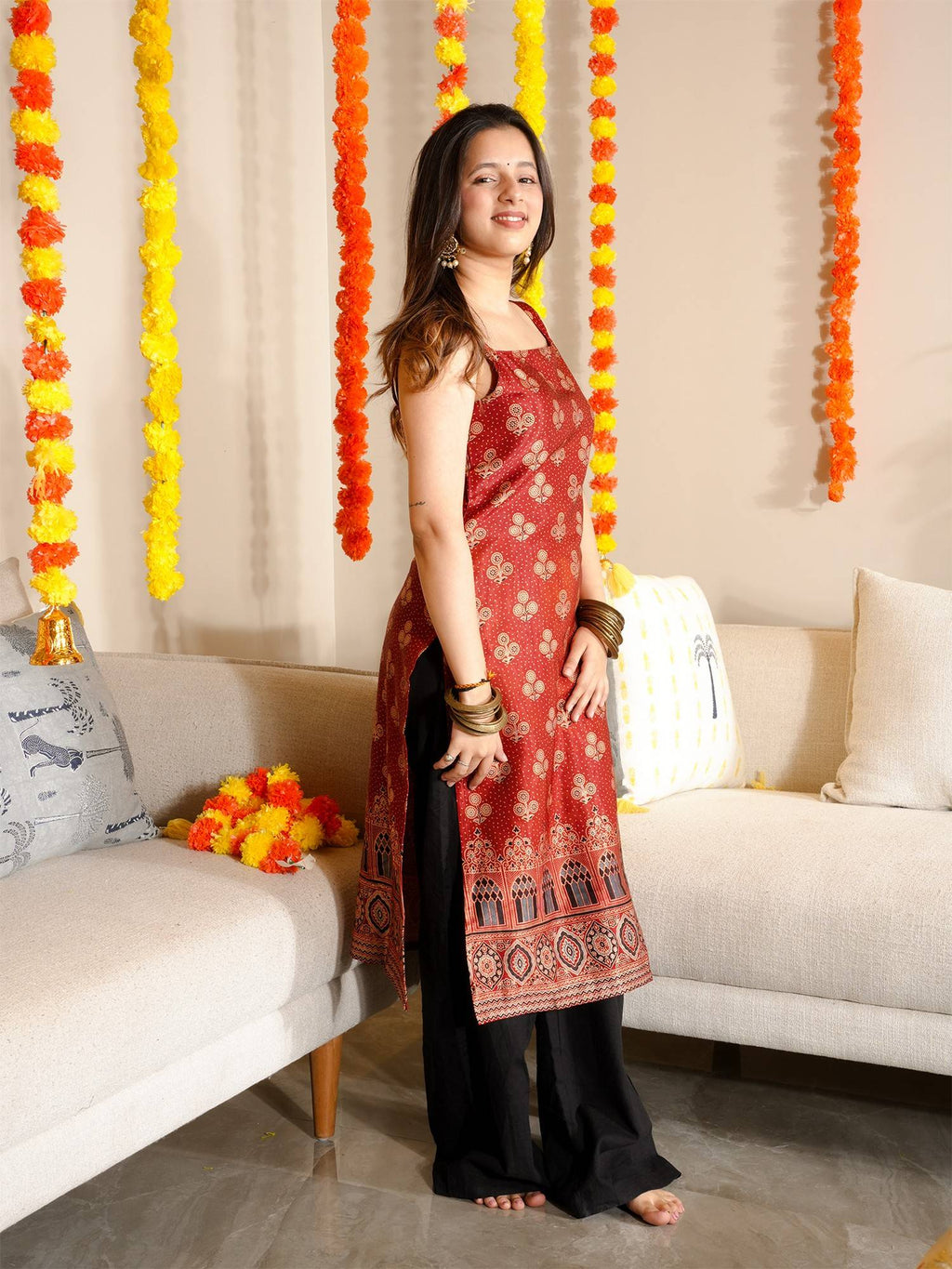 Green Printed Cotton Slim Fit Kurta | U3S - view 7
