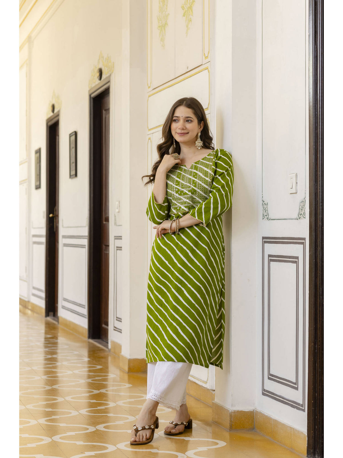 Green Cotton Embroidered Kurta | FY93 - view 4