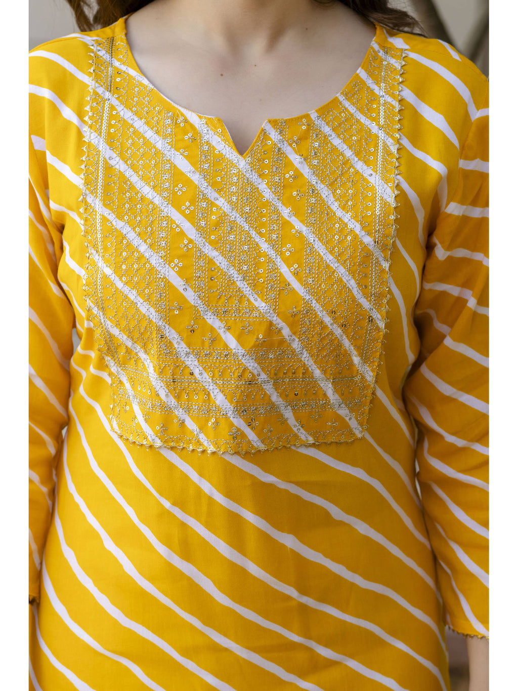 Yellow Cotton Embroidered Kurta | FY93 - view 5