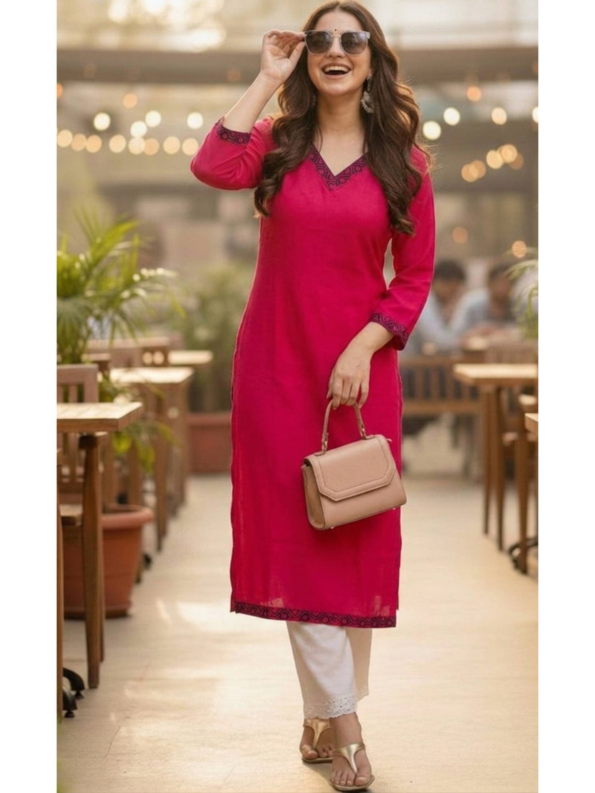 Brown Cotton Embroidered Kurta | U3S - view 6