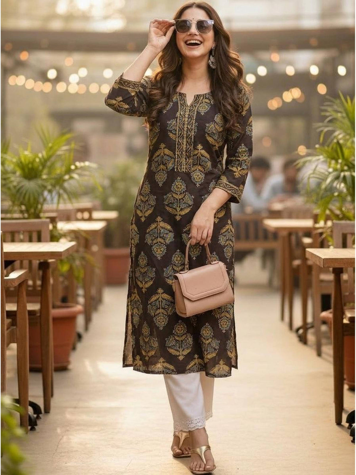 Black Cotton Printed Kurta | FY93 - view 1