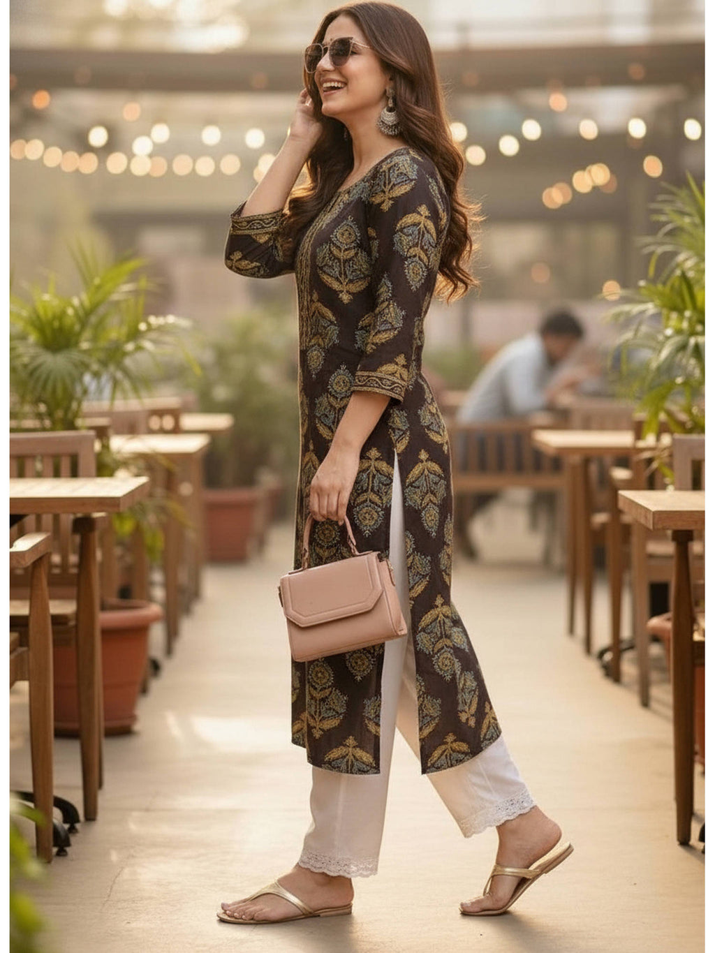 Black Cotton Printed Kurta | U3S - view 5
