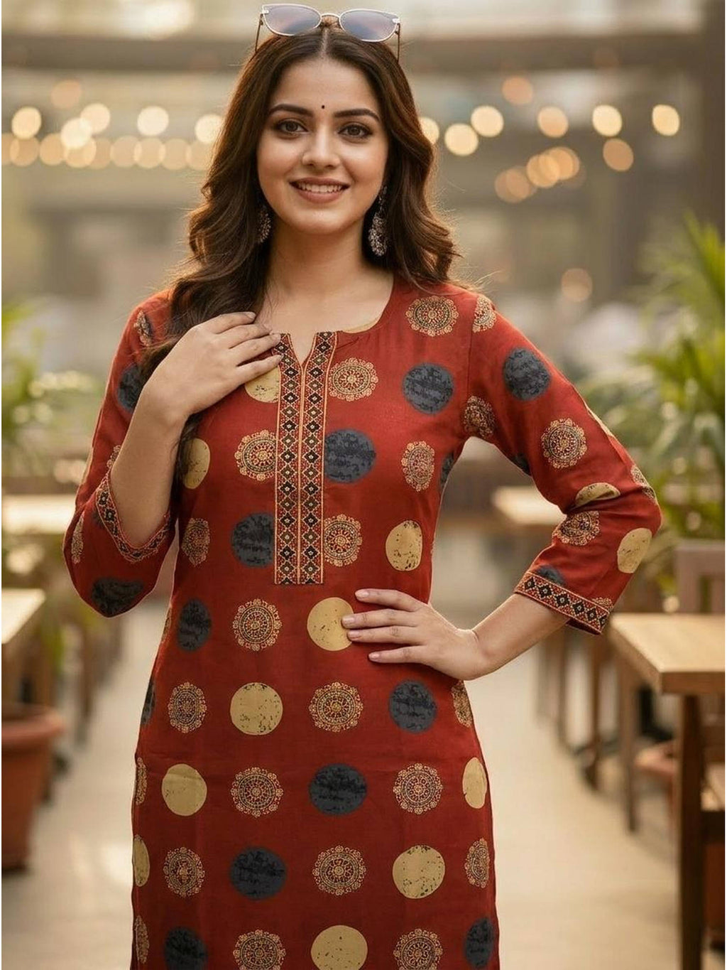 Maroon Cotton Printed Kurta | FY93 - view 3