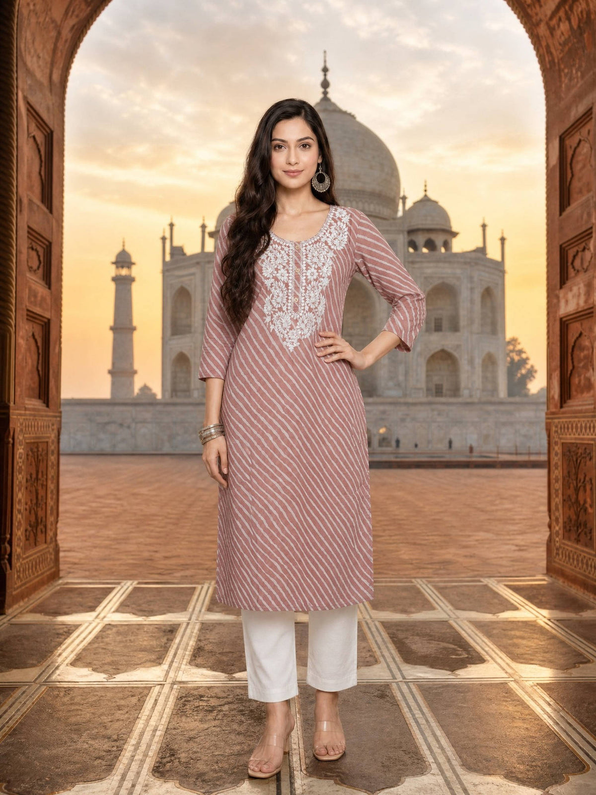 Women Dusty Pink Embroidery Kurta | KDG - view 1