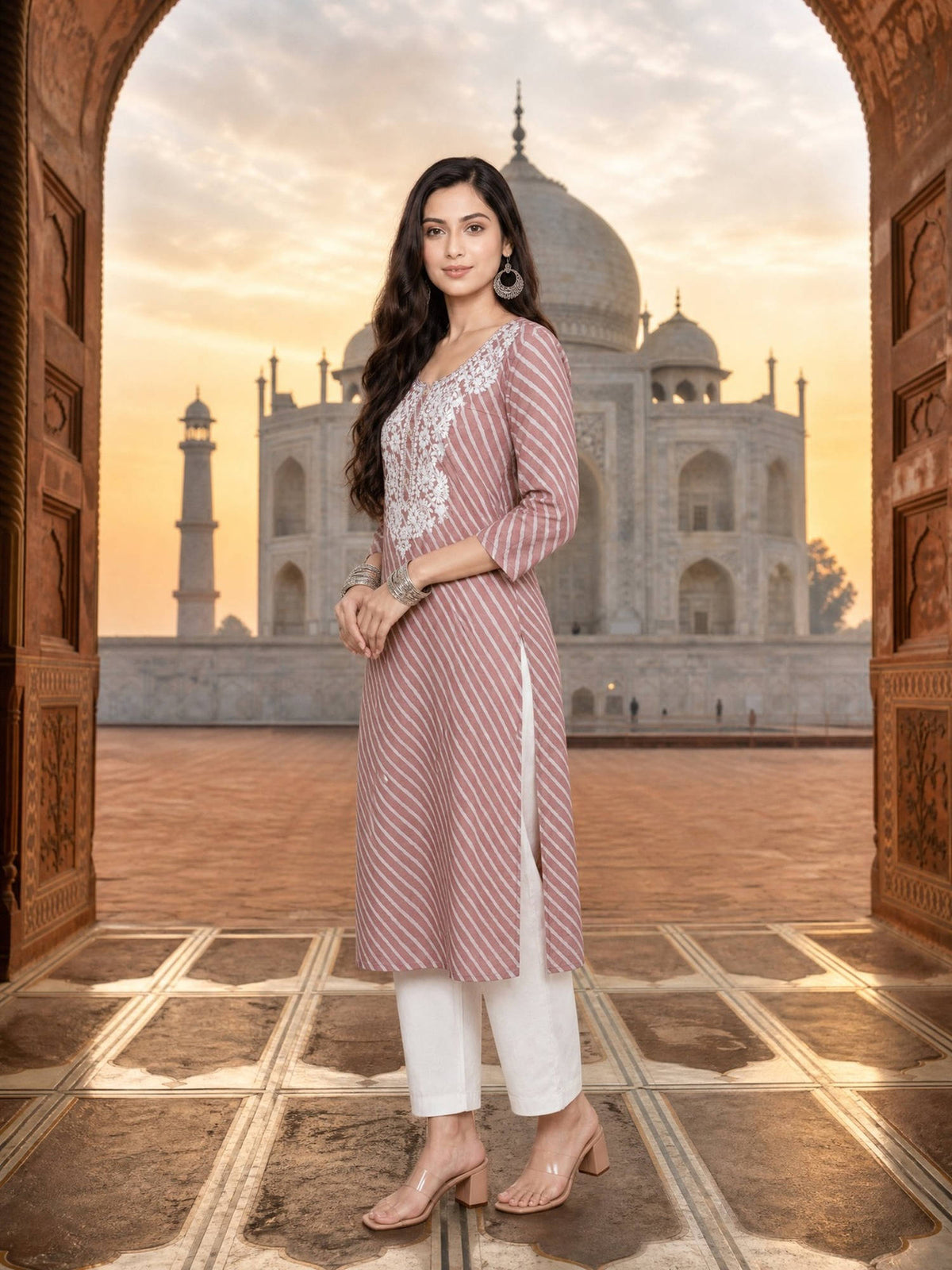 Women Dusty Pink Embroidery Kurta | KDG - view 2