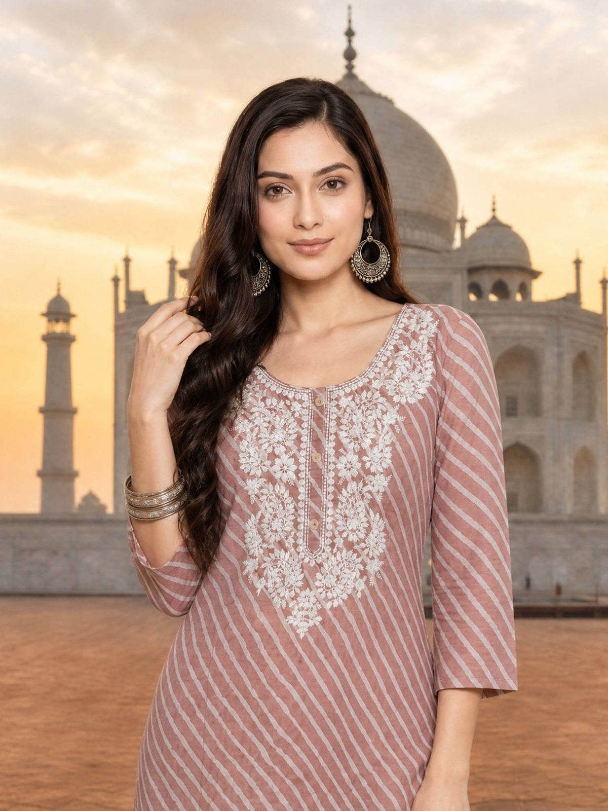Women Dusty Pink Embroidery Kurta | FY93 - view 4