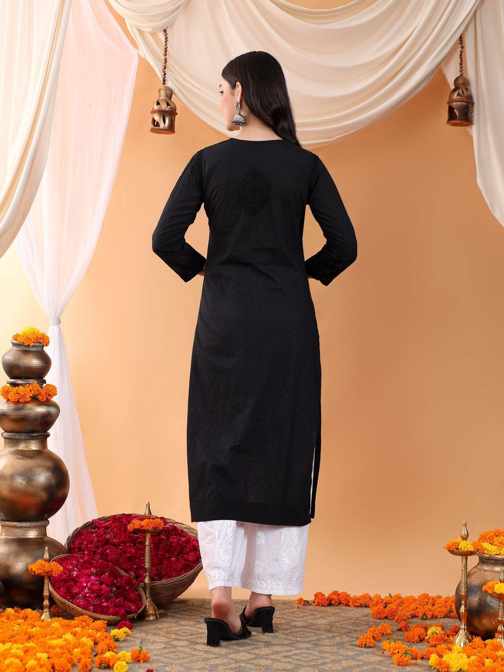 Women Brown Hand Embroidered Chikankari Cotton Solid Kurta | FY93 - view 25