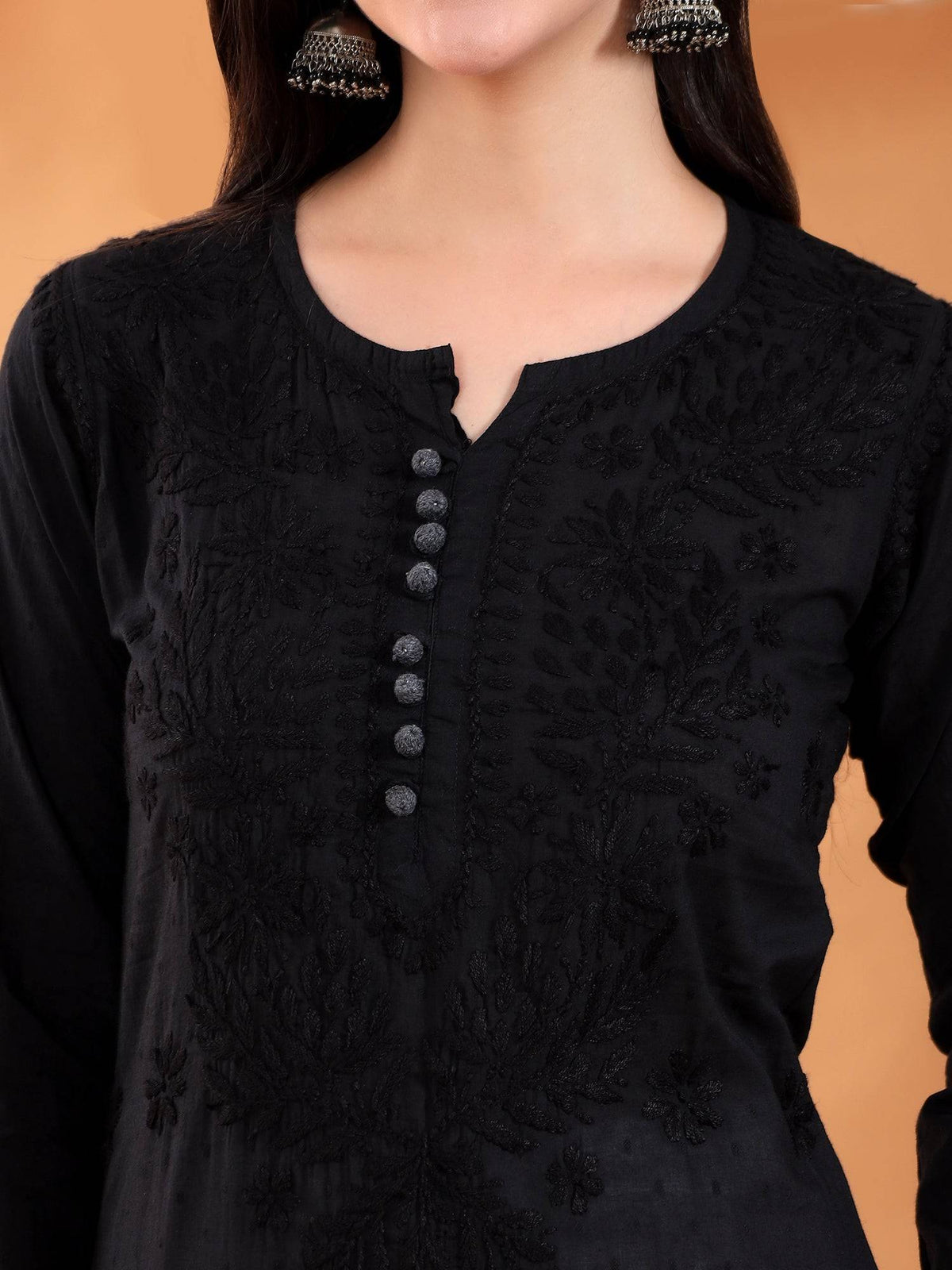 Women Brown Hand Embroidered Chikankari Cotton Solid Kurta | KDG - view 32