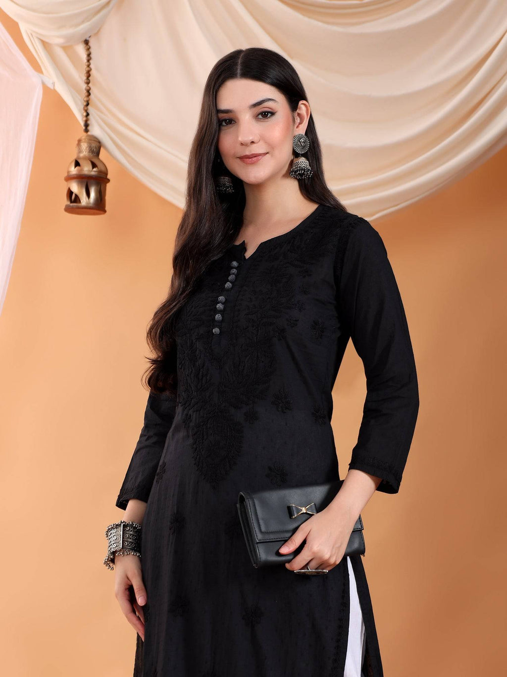 Women Brown Hand Embroidered Chikankari Cotton Solid Kurta | KDG - view 33