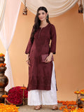 Women Brown Hand Embroidered Chikankari Cotton Solid Kurta | KDG - view 1
