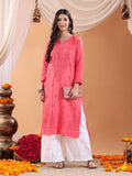 Women Brown Hand Embroidered Chikankari Cotton Solid Kurta | FY93 - view 6