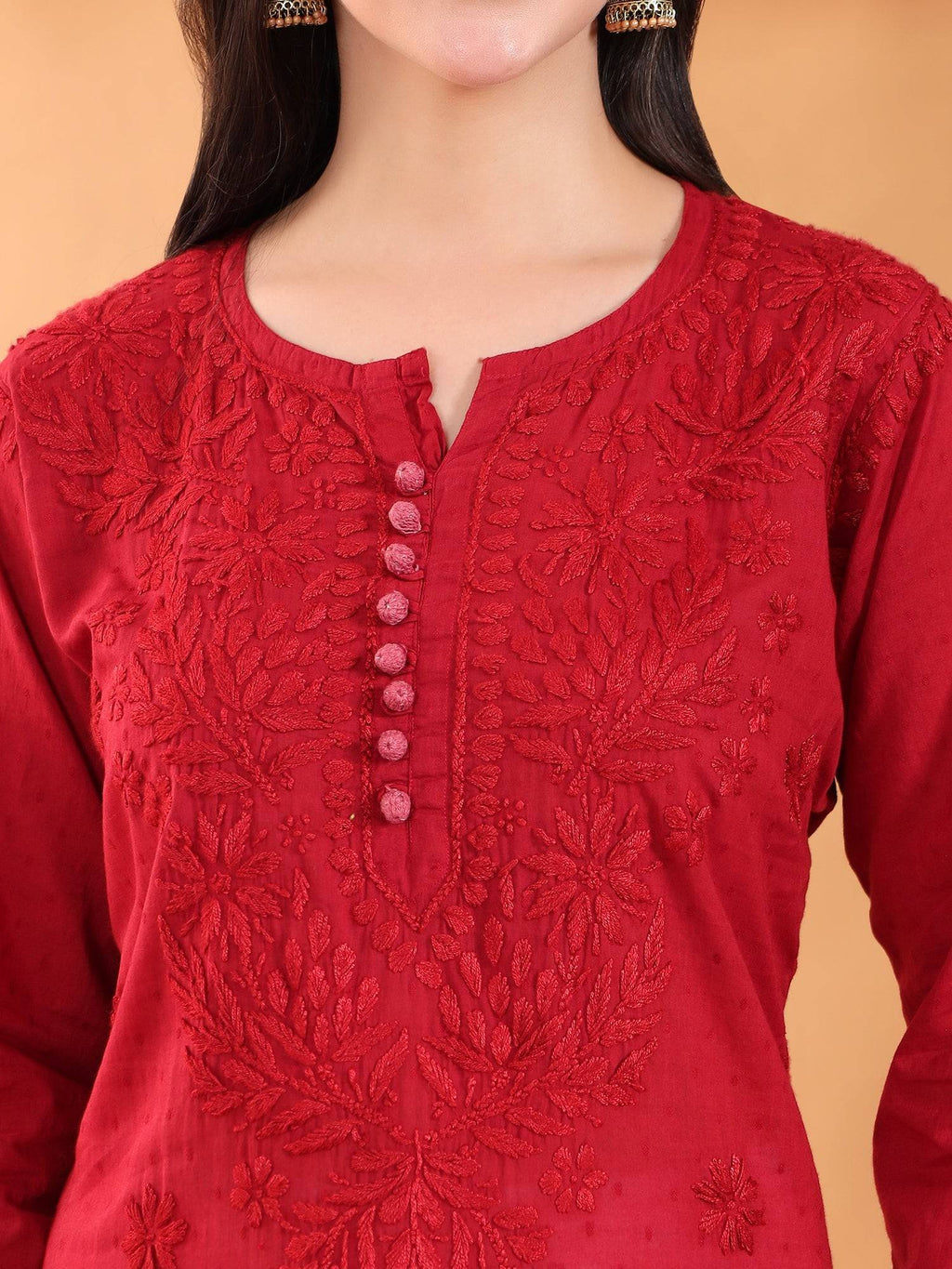 Women Brown Hand Embroidered Chikankari Cotton Solid Kurta | FY93 - view 20